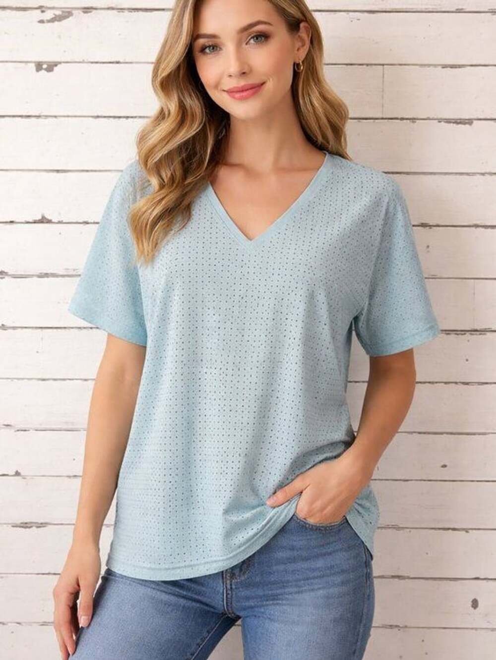 Puma Mint Eyelet V-Neck Short Sleeve Womens Size Large